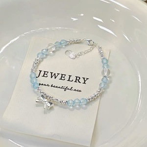 S925 สร้อยข้อมือคริสตัลอะความารีนสีเงินรูปโบว์สำหรับผู้หญิงเครื่องประดับสวมใส่ทุกวัน - Product Image 3