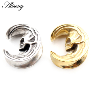 Alisouy 1PC Alliage moulé Plug Tunnel Expander Gauges Boucles d'oreilles <span class=keywords><strong>de</strong></span> style punk tête <span class=keywords><strong>de</strong></span> <span class=keywords><strong>mort</strong></span> fantôme lune pour piercing, cadeau <span class=keywords><strong>de</strong></span> mariage - Product Image 4