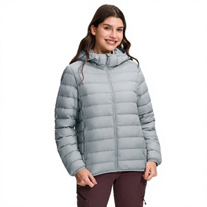 Veste matelassée pour femme, manches longues, col montant, fermeture éclair, vêtement d'extérieur d'hiver, gris, polyester, design - Product Image 1