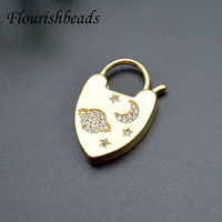 Liontin Berbentuk Hati dengan Lapisan Emas 18K dan Batu CZ Putih, Ukuran 18x25mm, untuk Pembuatan Kalung