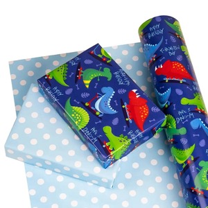 Custom Eco-Friendly Dinosaurs <b>Blue</b> Background Gift Wrap <b>Paper</b> <b>Roll</b> Double Sided PE Coated Recyclable Art <b>Paper</b> 35-100GSM for - Product Image 4