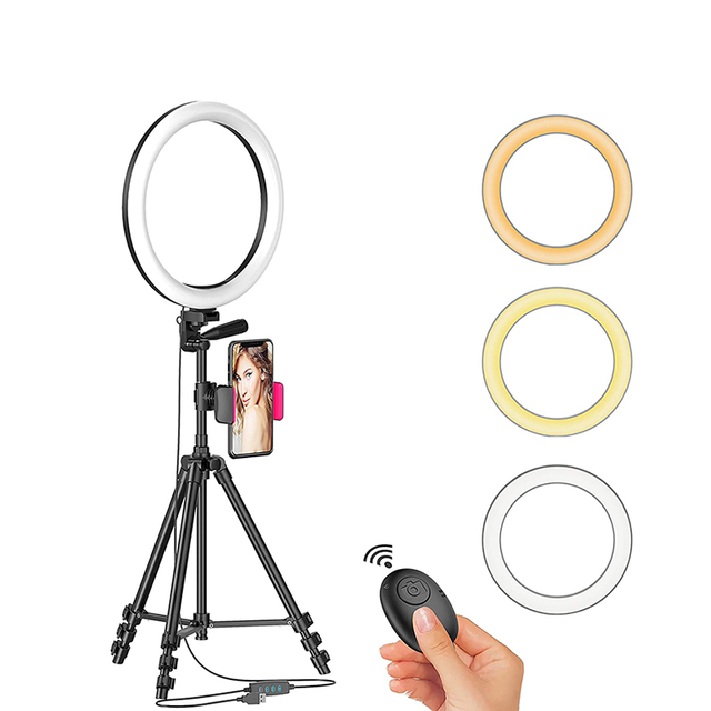 12" LED Selfie Ring Light with Tripod Stand & Cellphone Holder for Live Stream/Makeup/YouTube Video Dimmable Beauty Ringlight