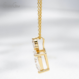 Collier en diamant Starsgem 1,23 ct, forme poire, cultivé en laboratoire, couleur E, or 18 carats, pendentif à deux pierres, classique, unisexe, couple - Product Image 3