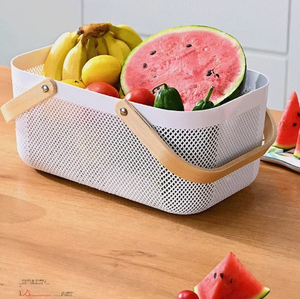 Cesta de Almacenamiento de Malla para Acampar al Aire Libre con Asa de Madera - Cesta de Plástico Ligera y Portátil para Picnic, Playa y Senderismo - Product Image 3
