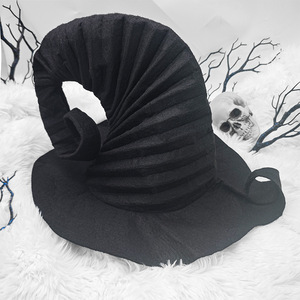 Sombrero de bruja plisado negro de talla única con cordón, accesorio para disfraz de Halloween - Product Image 3