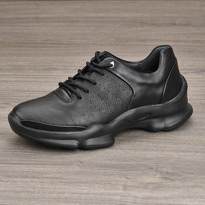 Chaussures de marche pour hommes en cuir véritable, bout rond, lacets, semelle extérieure en caoutchouc rembourrée, couleur unie, chaussures décontractées confortables - Product Image 2