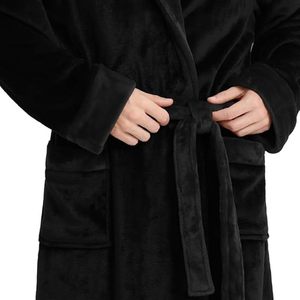 Robe de chambre thermique de luxe unisexe avec capuche, robe de bain en polaire ultra confortable <span class=keywords><strong>pour</strong></span> <span class=keywords><strong>homme</strong></span>, robe à capuche en peluche avec ceinture et 2 poches - Product Image 4