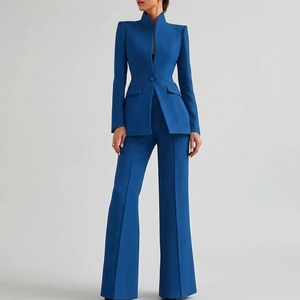 Costume <span class=keywords><strong>pantalon</strong></span> femme ALIBEAUTY bleu roi, col mandarin, blazer à bouton unique, <span class=keywords><strong>pantalon</strong></span> large taille haute respirant, personnalisable OEM/ODM - Product Image 1