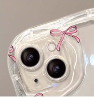 Coque de téléphone portable en TPU transparente rose avec nœud papillon imprimé et bracelet perlé pour iPhone 17 8 X Xr XS 11 12 13 14 15 16 Pro Max