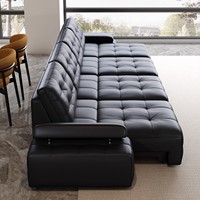 Canapé-lit inclinable électrique moderne de luxe en cuir noir avec télécommande, appui-tête réglable, canapé modulaire pour salon