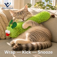 Jouet en peluche pour chat, chenille verte bouclée, 80 cm de long, avec yeux pompons, doux et câlin
