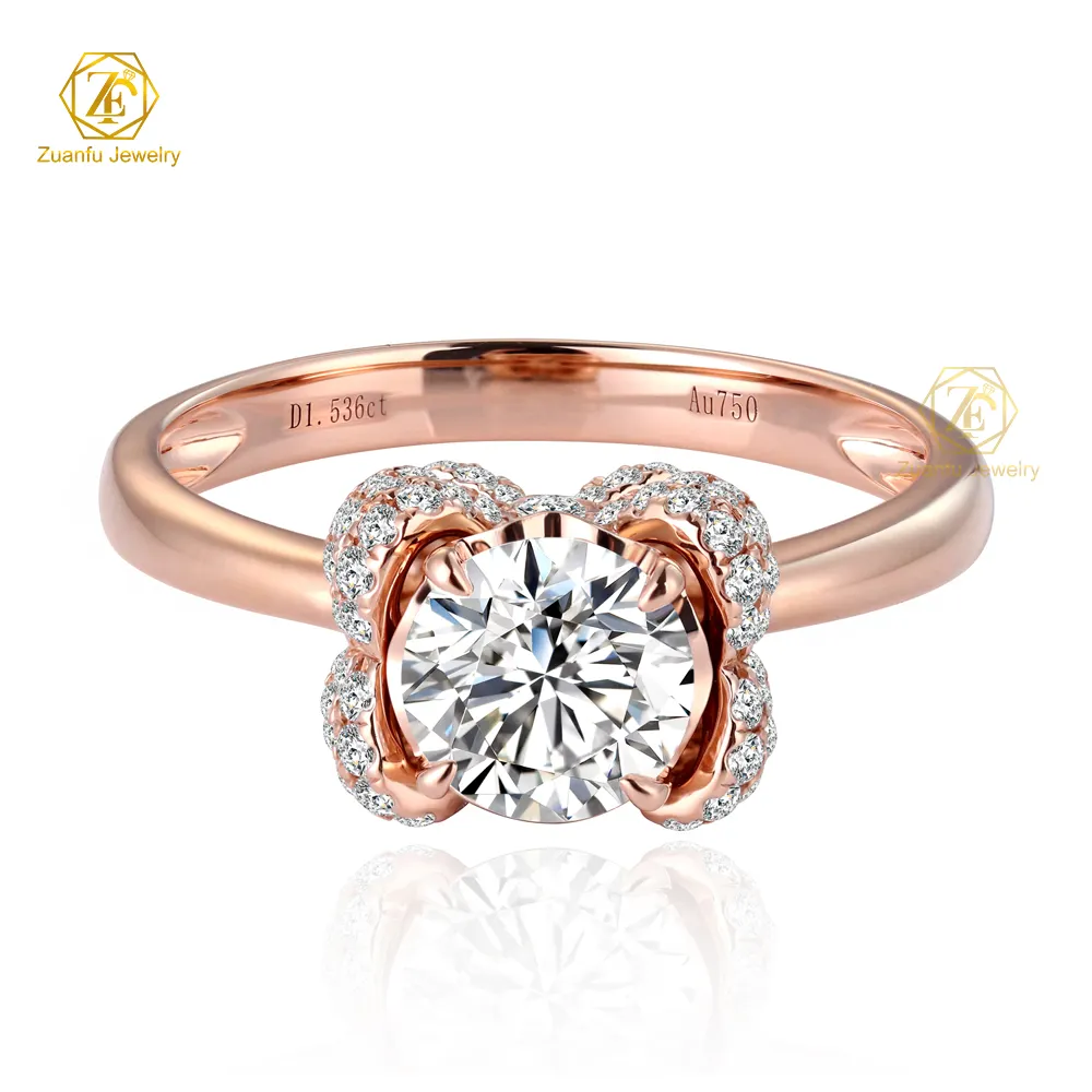 Neues Design Bowknot Ring 9K 14K 18K Echtgold Verlobungsring CVD Laborgewachsener Diamant Rundschnitt 18K Roségold Hochzeitsringe