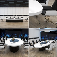 Table de conférence en pierre de marbre solide de forme ovale blanche, chaises de réunion, tables de salle de réunion pour 8 personnes