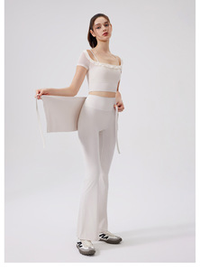 Pantalones de yoga acampanados 2 en 1 de cintura alta para mujer, con efecto levantacola y antitransparentes, ideales para pilates y gimnasio. - Product Image 3
