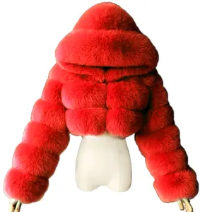 gran larga con capucha jaket Suppliers-Abrigo personalizado para mujer, chaqueta con capucha de burbujas de talla grande para mujer, abrigos de piel de zorro de imitación de tela, venta al por mayor