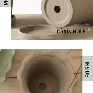 กระถางต้นไม้ดินเผาขนาดใหญ่สำหรับกลางแจ้ง ขอบหยัก ดีไซน์งานฝีมือ พร้อมถาดรอง รูระบายน้ำ เหมาะสำหรับบ้านและสวน - Product Image 2