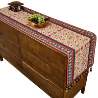 Nappe ethnique Aodu, chemin de table floral Paisley, franges à pompons, style bohème rustique, décoration de table à manger, vente en gros usine