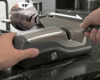 Aiguiseur de couteaux de cuisine alimenté par adaptateur avec boîtier en ABS, meule diamantée et patins antidérapants en silicone