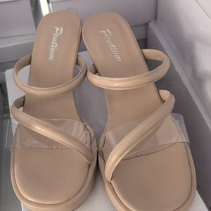 Sandales à talons hauts pour femmes, été 2026, nouvelles sandales transparentes à bout carré, une sangle, <span class=keywords><strong>talon</strong></span> épais, <span class=keywords><strong>talon</strong></span> en cristal, pantoufles d'extérieur - Product Image 5