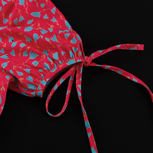 Robe d'été décontractée pour filles, mini-robe rose vif à imprimé floral, manches bouffantes, avec lien à nouer à la taille - Product Image 4