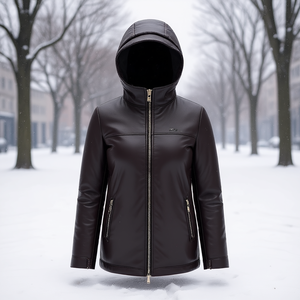 Giacca in Pelle da Donna Taglie Forti FP75, Cappotto con Cappuccio Caldo, Taglie dalla M alla 2XL - Product Image 3