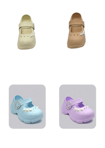 Sabots plateforme avec perles style Mary Jane pour femmes et filles, été, souples, légers, bout fermé, dessus en plastique, semelle intermédiaire en EVA - Product Image 1