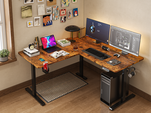 Escritorio de pie moderno en forma de L de metal, precio de fábrica NBHY, altura ajustable, control eléctrico ergonómico, escritorio de pie con un solo motor. - Product Image 1