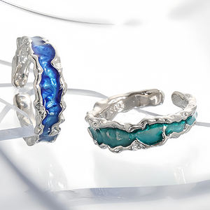 Anillo de Plata de Ley 925 con Esmalte Oceánico, Anillos Ajustables Irregulares con Efecto <span class=keywords><strong>Aurora</strong></span> <span class=keywords><strong>Boreal</strong></span> para Mujer, Joyería Fina de Diseño Personalizado al por Mayor - Product Image 2