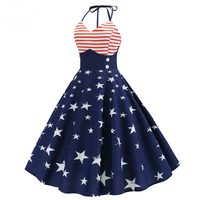 Robe de soirée d'été à imprimé licou pour femmes Robe sans manches Vintage Pin up Swing 50s 60s Retro Rockabilly Independence Day Dresses