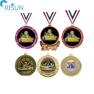 Toptan spor özelleştirilmiş 3D Go Kart madalya özel Logo pembe sim ekle gitmek madalya Kart yumuşak emaye yarış Medallion la madalyon