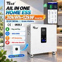 Système de stockage d'énergie solaire hors réseau tout-en-un TEZE, capacité 51,2 V 30 kWh, sortie 12 kW, onduleur triphasé