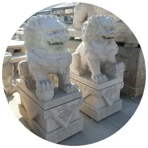 Chinese Hot Sale Customized Size Garden Outdoor Decoration Natural Granite Stone Large Fu Dog Statue Foo Dogs