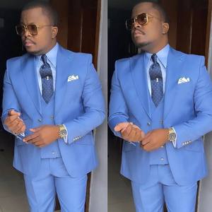 Élégant <span class=keywords><strong>Costume</strong></span> Trois Pièces <span class=keywords><strong>Bleu</strong></span> et Orange pour Homme, Smoking <span class=keywords><strong>de</strong></span> Mariage pour <span class=keywords><strong>Marié</strong></span> : Veste, Gilet et Pantalon – Classique Formel et Complet pour Événements Mondains - Product Image 3