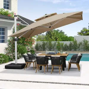 Modern Design Outdoor Parasol With Solar LED Charger Garden Patio Umbrella Set For Hotels And Villas