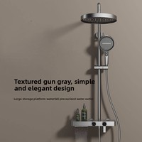 Ensemble de douche mural en cuivre GEASAM, jet cascade, étagère de rangement, finition or brossé, pour distributeurs