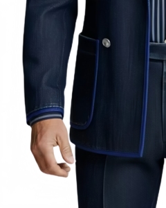 Blazer en jean bleu marine pour homme avec passepoil bleu roi – Veste de costume élégante et formelle au design sur mesure de qualité supérieure - Product Image 6
