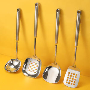 Juego de utensilios de cocina de 7 piezas de acero inoxidable con mango largo, espátula, cuchara y colador, diseño cuadrado brillante, nuevo. - Product Image 2
