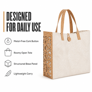 Bolsa de Mano Ecológica y Sostenible de Corcho y Lona de Algodón Reciclado 3470, Impresión Digital, Corte <span class=keywords><strong>Láser</strong></span>, Bolso de Compras para <span class=keywords><strong>Mujer</strong></span>, Venta al Por Mayor - Product Image 5
