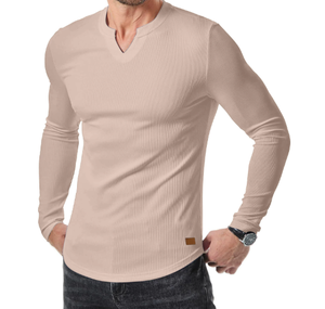 T-shirt à col en V pour homme, automne et hiver, couleur unie, décontracté, tendance, chemise à manches longues pour homme - Product Image 4