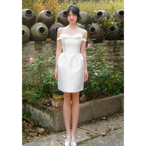 <span class=keywords><strong>Robe</strong></span> de mariée courte blanche style français, mini-<span class=keywords><strong>robe</strong></span> de bal avec nœud illusion et jupe <span class=keywords><strong>petite</strong></span> bourgeon - Product Image 6