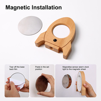 Cartoon Raketen LED Digitaler Wecker Holz USB Aufladbar Nachtlicht Kinderzimmer Schreibtisch Deko