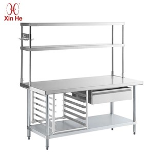 Mesa de trabajo de acero inoxidable personalizable para cocina, mueble de equipo comercial con estante superior