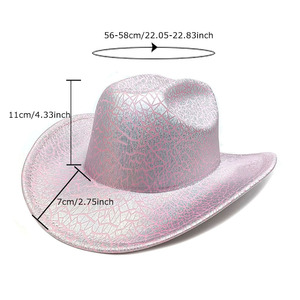 High Quality Pink Cowgirl Fedora Hats for Women Fashion Polyester Laser Pattern Shiny Party <strong>Cowboy</strong> Style - Product Image 2