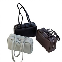 Bolso de Hombro de Cuero Genuino Granulado, Hecho a Mano, de Lujo, Resistente al Agua, con Dos Cierres, Estilo Minimalista y Discreto para Mujer