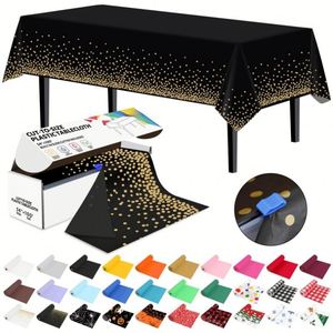 White and Gold Polka Dot <b>Disposable</b> Tablecloth Party <b>Table</b> Covers 54 Inch X 100 Feet Plastic <b>Table</b> <b>Cloths</b> Roll With Cutter Box - Product Image 1