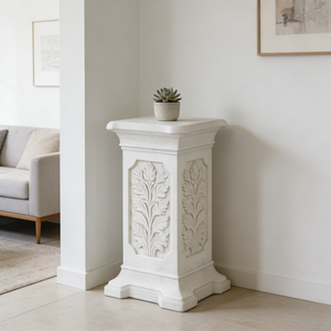 Piedistallo in Resina con Motivo a Foglie - Finitura Bianca, Supporto Classico per Arredamento Vintage da Biblioteca e Esposizioni di Globi/Opere d'Arte - Product Image 2