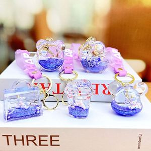 Creative Cartoon Purple Liquid Keychain Bag Charm Car Keyrings Floating Bottle Quicksand Purple Acrylic <b>Keyring</b> Pendants - Product Image 1