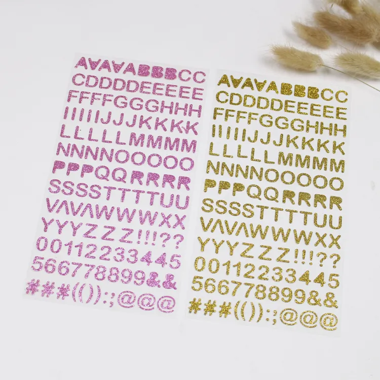 Özel kağıt malzeme Glitter alfabe çıkartmaları