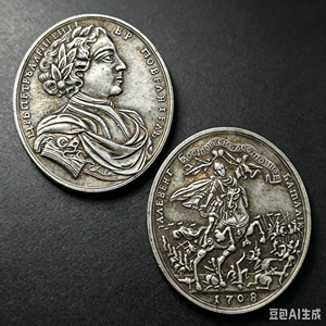 Moneda de Fantasía de la Batalla de <span class=keywords><strong>Poltava</strong></span> de Pedro el Grande de 1708, Medalla Histórica Imperial Rusa en Tono Plateado, Artículo Coleccionable de Hobby, Recuerdo - Product Image 1