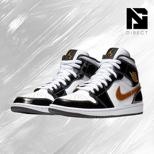 รองเท้า Air <span class=keywords><strong>Jordan</strong></span> <span class=keywords><strong>1</strong></span> <span class=keywords><strong>Mid</strong></span> Patent <span class=keywords><strong>SE</strong></span> 'Black Gold' แบบหุ้มข้อกลาง สายรัดแบบผูก พื้นรองเท้าทำจากยาง สไตล์รองเท้าเดิน - Product Image 2